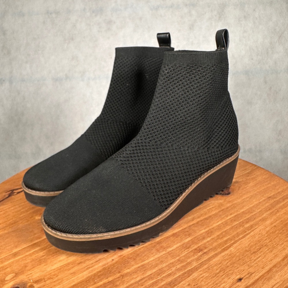 Bandolino Knit Wedge Ankle Boots Womens 8.5M Black Good Platform Sock Bootie